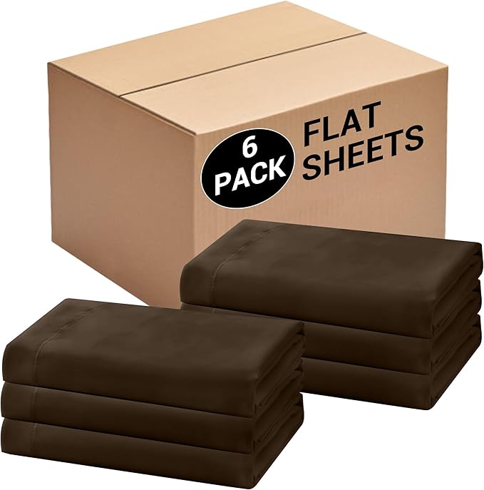 Bulk Queen Flat Sheets Only, 6 Pack Quick Sort Top Bed Sheet, Color-Coded Label by Culve