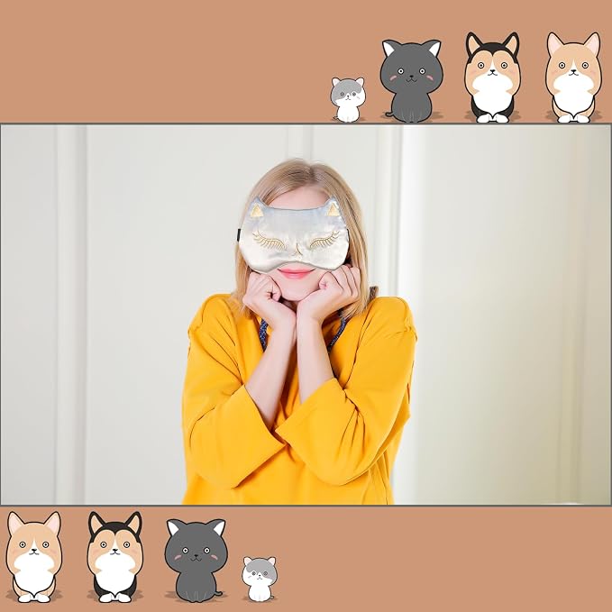 Cute Cat Sleep Mask for Kids, 2 Pack Silk Sleeping Eye Cover Adjustable Mask - Image 6