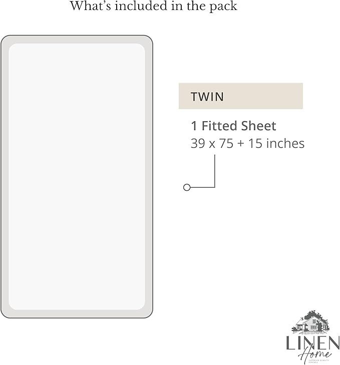 Linen Home 100% Cotton Percale Weave Fitted Sheet, Twin Size, Snow White - Image 6