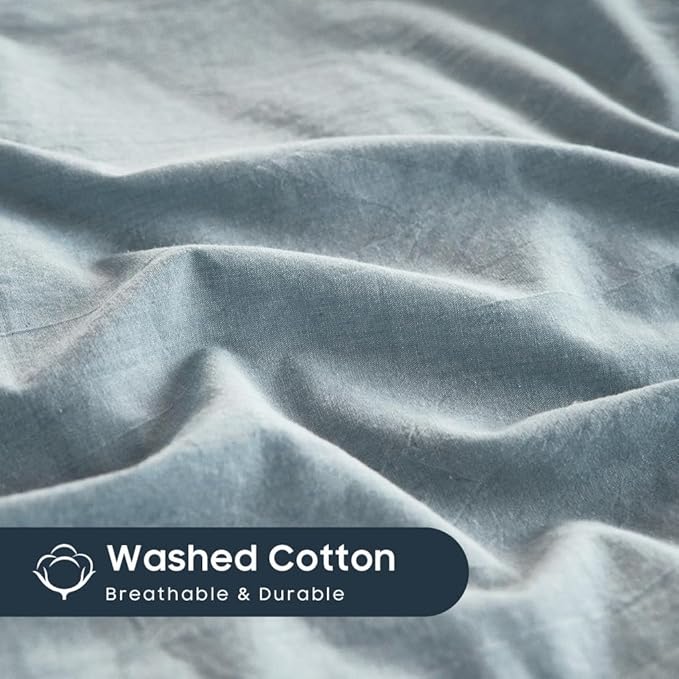 Wake In Cloud - Cotton Duvet Cover Set, King Size, Light Denim Blue, 100% - Image 6