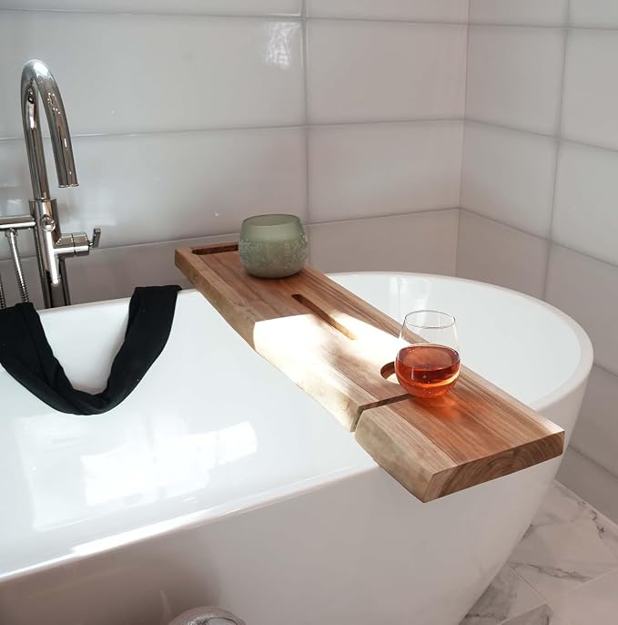 EcoDecors Eleganto 50" Live Edge Solid Teak Bath Caddy Tray - Image 7