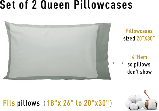 Sunflower Queen Pillowcases Set of 2, 100% Cotton Queen Pillow Cases 2 - Image 8
