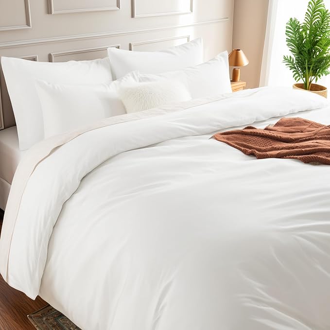 NEXHOME PRO Duvet Cover Set Super King 108"x98" Linen Look Textured Cream White - Image 4