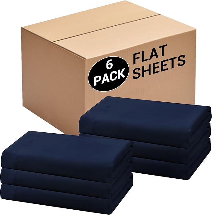 Bulk Queen Flat Sheets Only, 6 Pack Quick Sort Top Bed Sheet, Color-Coded Label by Culve