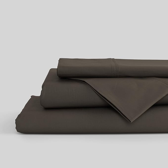 Linen Home 100% Cotton Percale Sheets Twin Size, Smoky Charcoal, Deep Pocket by LINENHOME