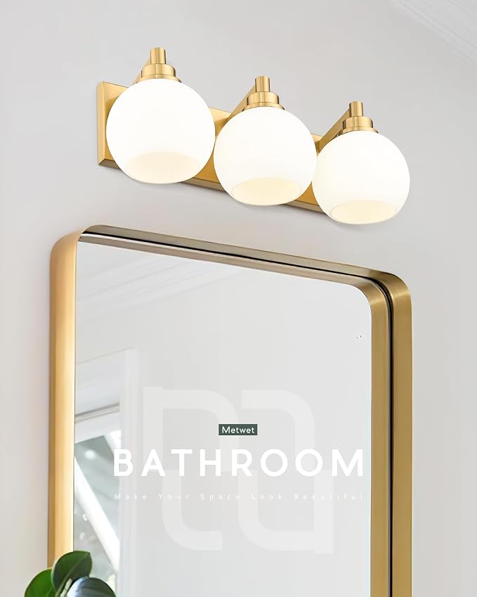 Bathroom Light Fixtures, 3-Light Brushed Gold Vanity Light, Modern Wall Sconces - Image 8