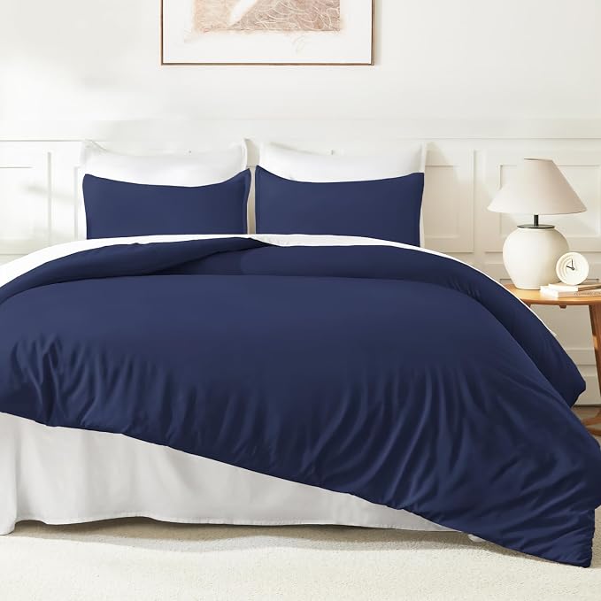 Litanika Navy Blue Comforter Set King Size, 3 Pieces Lightweight Solid Bedding - Image 6