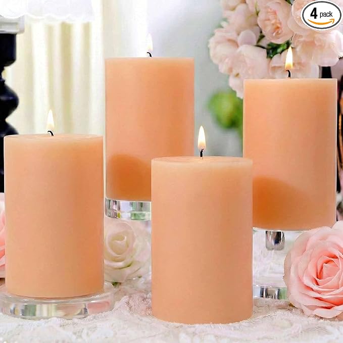 4 Pack Vanilla Lavender Scented Pillar Candles, Natural Soy Wax Pillar by MAKALONE