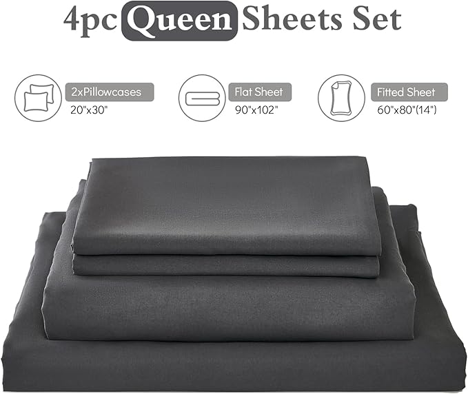 ILAVANDE Grey Sheets Set, Super Soft Microfiber Bed Sheets Set-Wrinkle Free & - Image 2