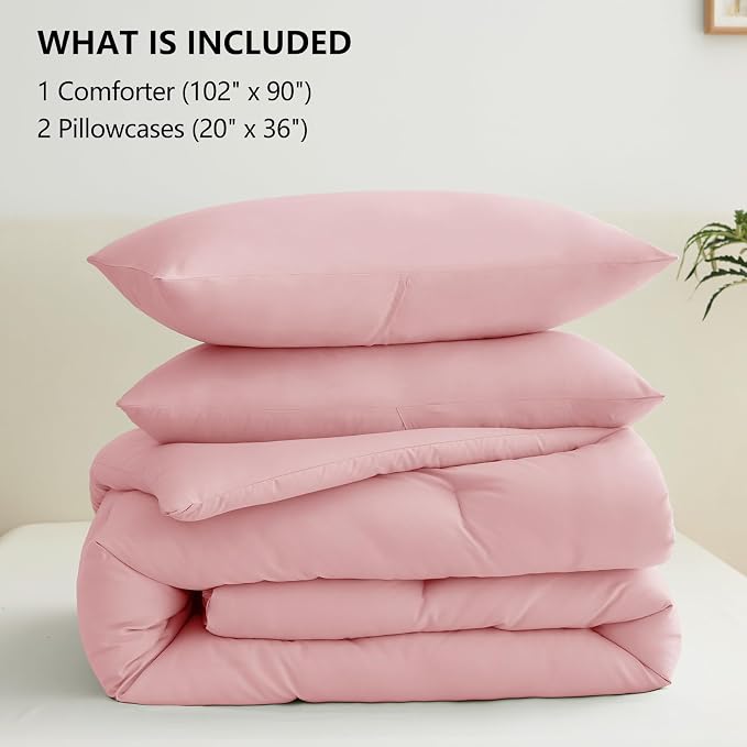 CozyLux King Size Comforter Set Pink, 3 Pieces Solid Comforters King Size - Image 7