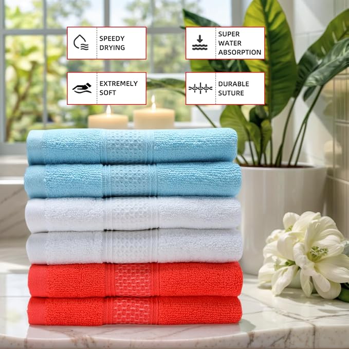 Cotton Hand Towels Set, 6-Piece Set, Super Absorbent Quick Drying, Bathroom - Image 3