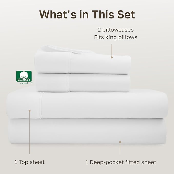 California Design Den Soft 100% Cotton King Size Bed Sheets Set, 400 TC Good - Image 4