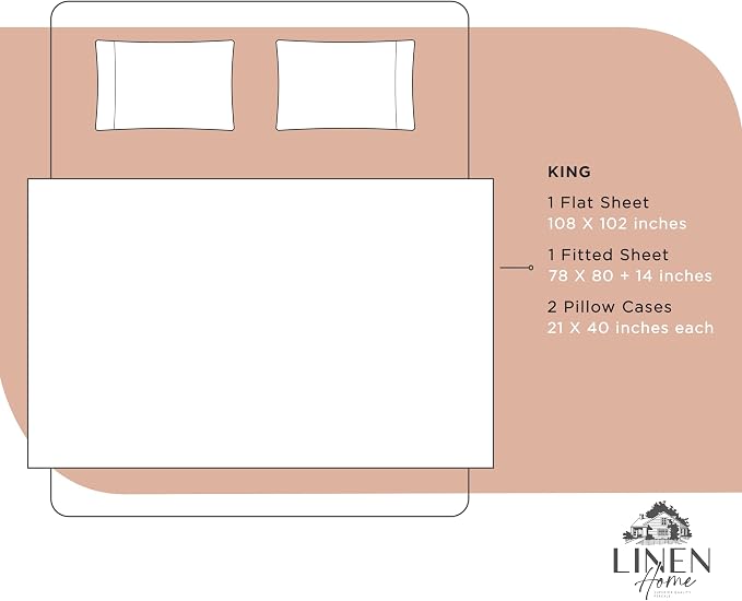 Linen Home 100% Cotton Percale Sheets King Size, Deep Pocket, 4-Piece Set - Image 6