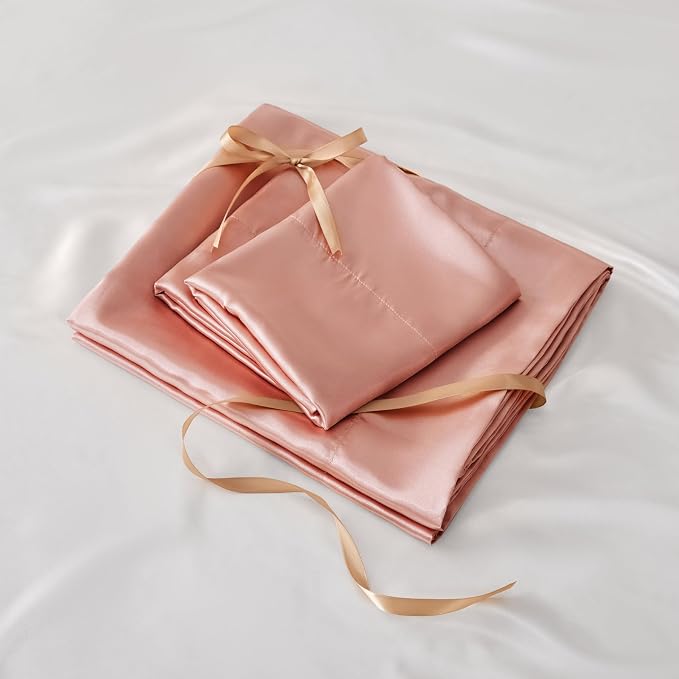 BEDELITE Satin Sheets Twin Size Bed Set, Luxury Soft Rose Pink Silky Sheets - Image 6