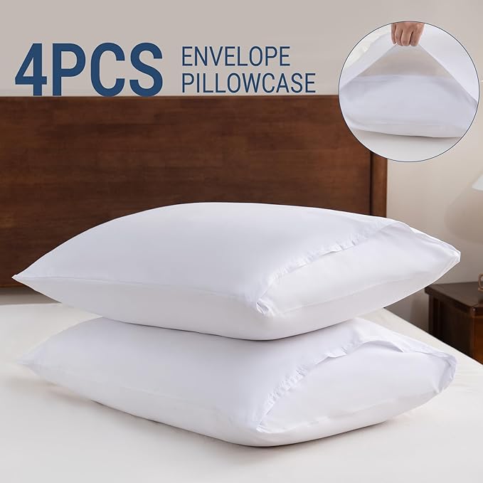 White Pillowcases Queen 4 Pack, 20x30 Pillow Cases - Image 5
