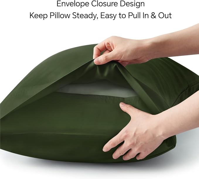 BEDELITE Olive Green Pillow Cases Queen Size Set of 2, Rayon Derived from - Image 6