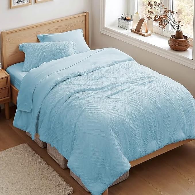 Zzlpp Twin Comforter Set 5 Pieces, Light Blue Tufted Bed in a Bag by ZZLPP