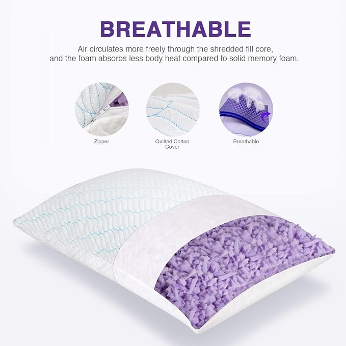 WISHSMILE Cooling King Size Pillows Set of 4, Shredded Memory Foam Pillows - Image 8