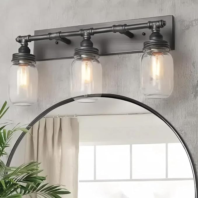 LNC 24'' Large Bathroom Light Fixtures, Industrial 3 Mason Jar Vanity Light by LNC