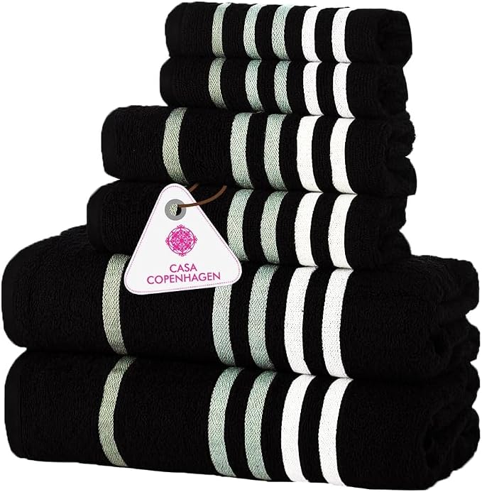 CASA COPENHAGEN Exotic 6Pcs 100% Egyptian Cotton Designer Towels Gift Set- Black by CASACOPENHAGEN