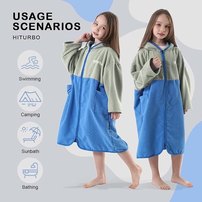 Hiturbo Kids Bath Towel Hoodie: Zipper Surf Poncho Long Sleeve Quick Dry - Image 5