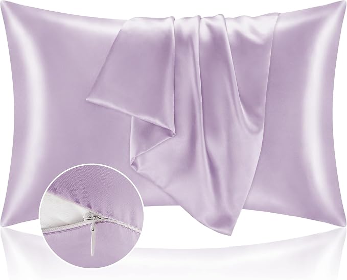 BEDELITE Satin Pillowcase with Zipper, Lavender Pillow Cases Queen Size Set of 2 by BEDELITE