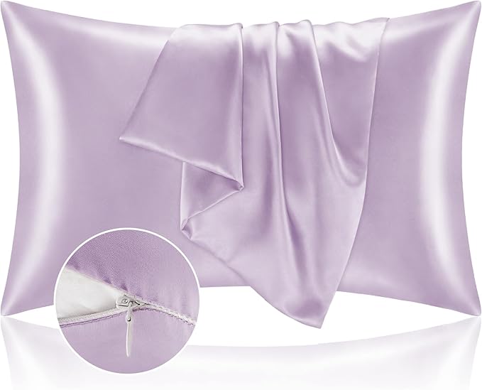 BEDELITE Satin Pillowcase with Zipper, Lavender King Size Pillow Cases Set of 2 by BEDELITE