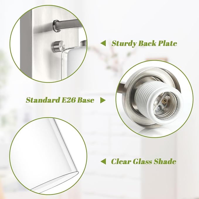 Set of 2 Wall Sconces for Bathroom, Modern Vanity Light Fixtures, Nickle Wall - Image 3