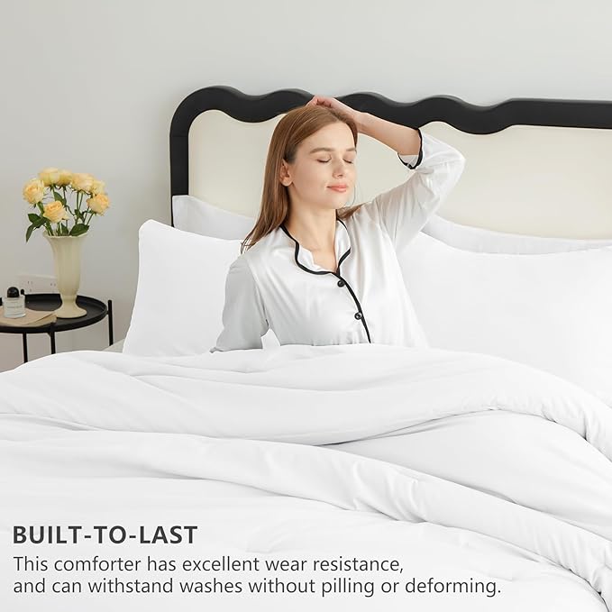 CozyLux Full Size Comforter Set White, 3 Pieces Solid Breathable Quilted - Image 3