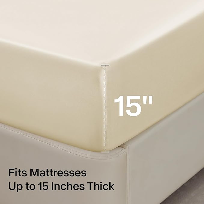 BEDELITE Satin Sheets Full Size Bed Set, Luxury Soft Beige Silky Sheet - Image 6