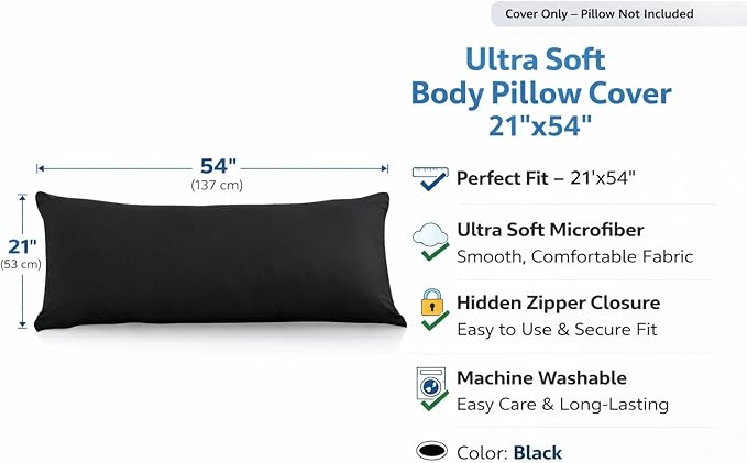EVOLIVE Ultra Soft Body Pillow Cover 21"x54", Cozy Microfiber Pillowcase - Image 3
