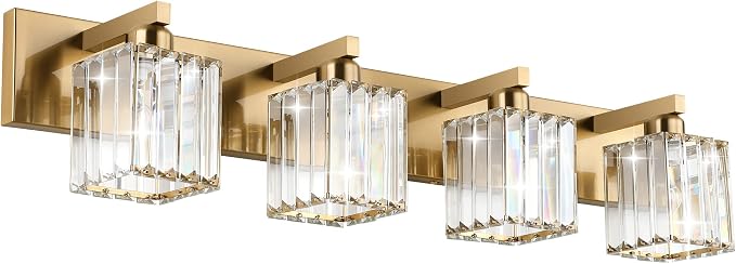 Aipsun Bathroom Lighting Fixtures Modern Crystal Vanity Light Brass 4 Light by Aipsun