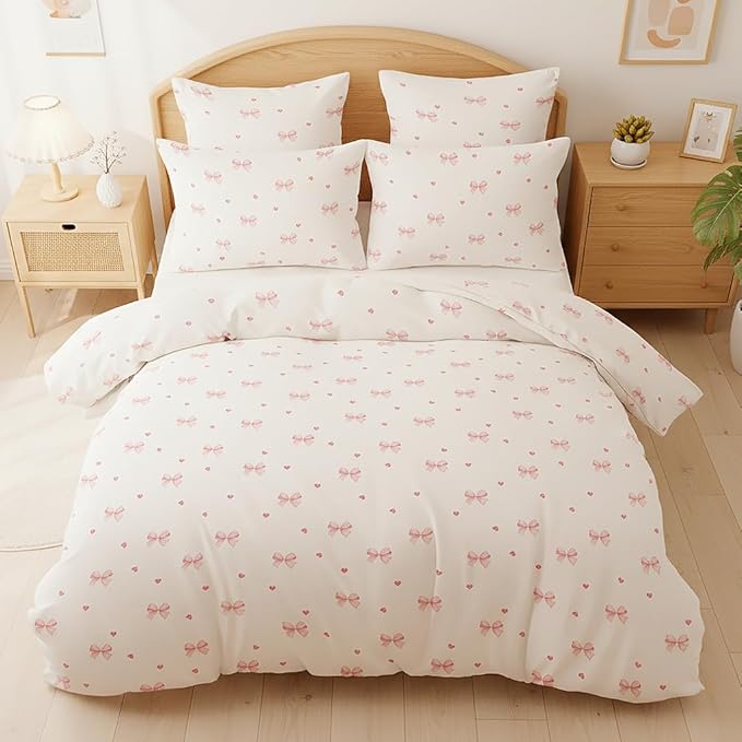 Nayoroom Pink Bow Duvet Cover Queen Size Coquette Pink Heart Duvet Cover 3 - Image 7