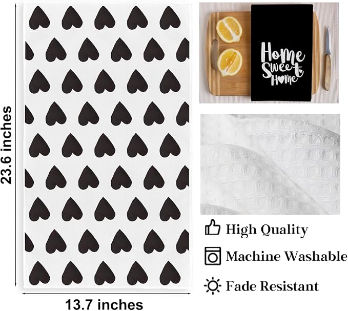 2PCS Cute Heart Love Home Sweet Home Valentine's Kitchen Towels, Valentines Day - Image 2