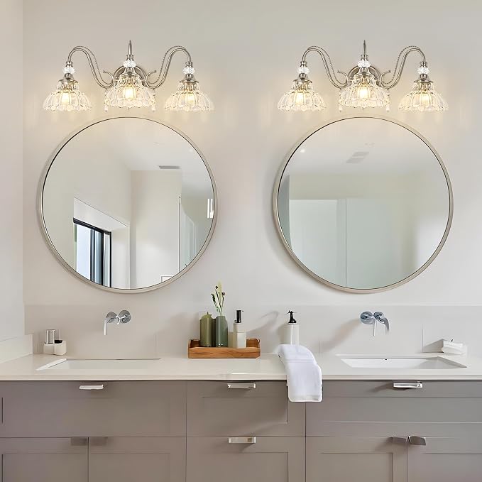 Brushed Nickel Bathroom Vanity Light, 3-Light Nickel Finish Wall Sconce - Image 9