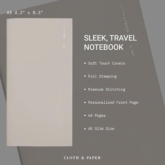 Cloth & Paper Travel Notebook | Blank Notebook – Angora | A5 Slim Writing - Image 3
