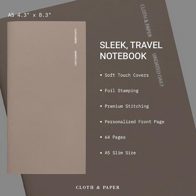 Cloth & Paper Travel Notebook | Undated Daily Planner – Verona | A5 Slim Daily - Image 3