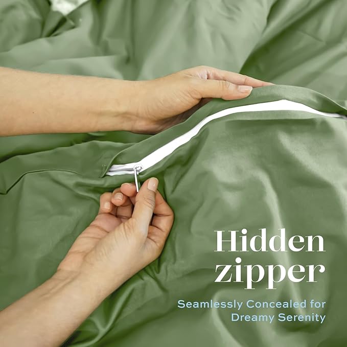White Classic Sage Green Duvet Cover Queen Size, Microfiber Duvet Cover - Image 6