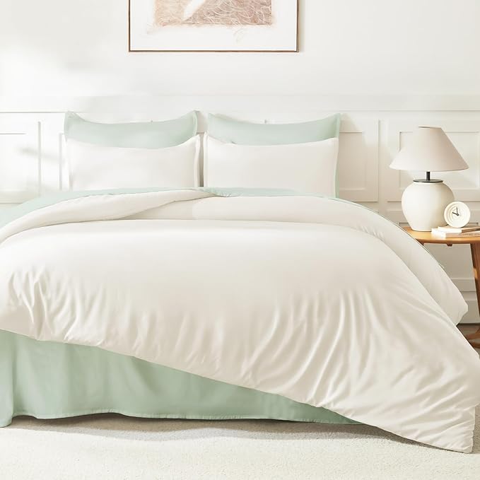 Litanika Ivory Comforter Set Full Size, 3 Pieces Lightweight Solid Bedding - Image 6