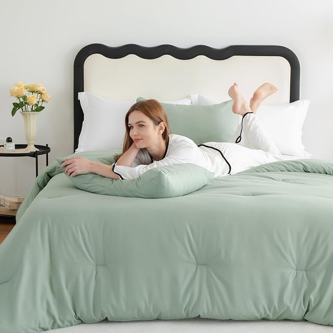 CozyLux Twin Comforter Set Sage Green, 2 Pieces Twin Extra Long Solid - Image 7