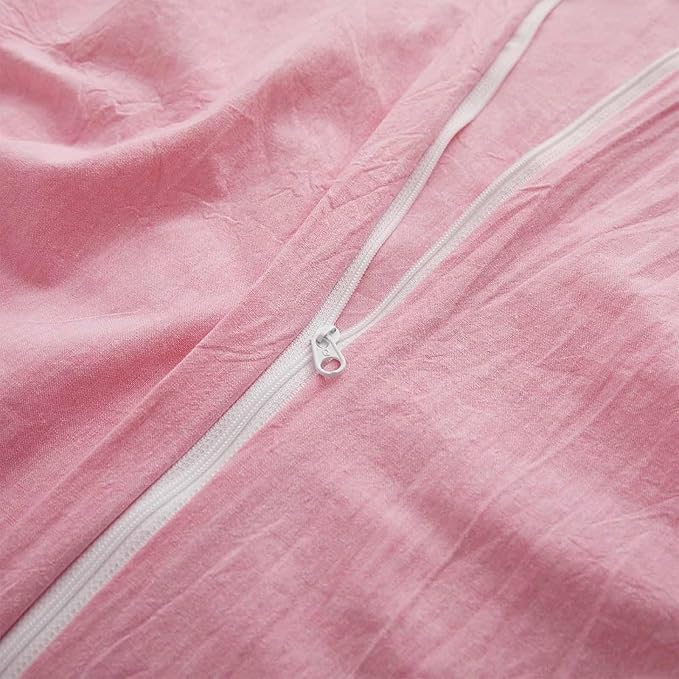 LOVQUE Pink Cotton Duvet Cover Twin Size, Linen Like Natural Bedding Set - Image 4