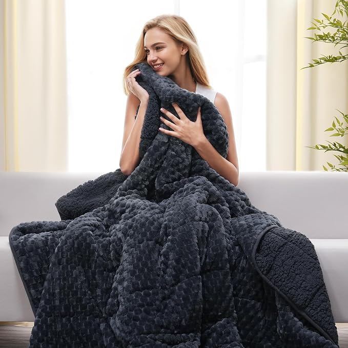 Drewin 15lbs Weighted Blanket for Adults, Ultra-Cozy Warm Jacquard Sherpa - Image 7