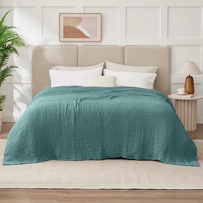 100% Cotton Muslin Blanket Queen 90" x 90", 6 Layers Breathable and Lightweight - Image 8