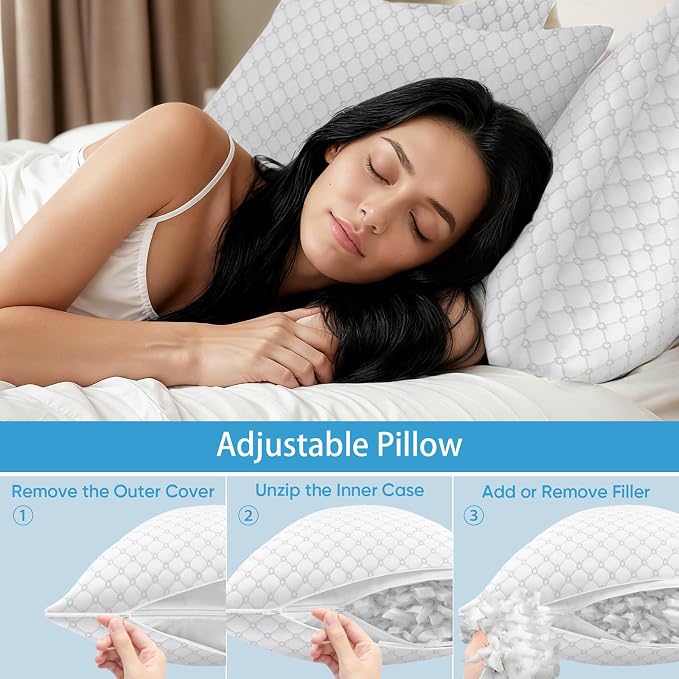 OAISZ Shredded Memory Foam Pillows, Cooling Bed Pillows Queen Size Set of 2 - Image 7
