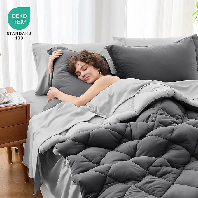 MUXHOMO 7 Pieces King Comforter Set, Reversible Bed in a Bag King Size - Image 4