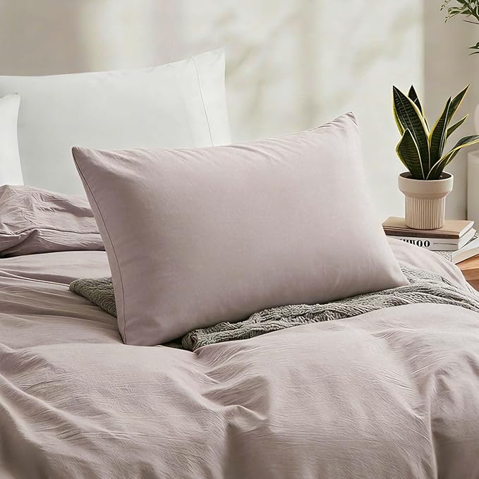 LOVQUE Linen Light Grey Duvet Cover Twin Size, 100% Washed Cotton Linen Like - Image 3