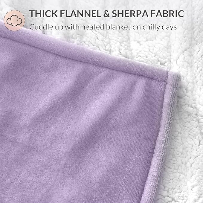 HOMLYNS LuxeHeat Heated Blanket Electric Blanket, Soft Flannel Sherpa Heated - Image 5