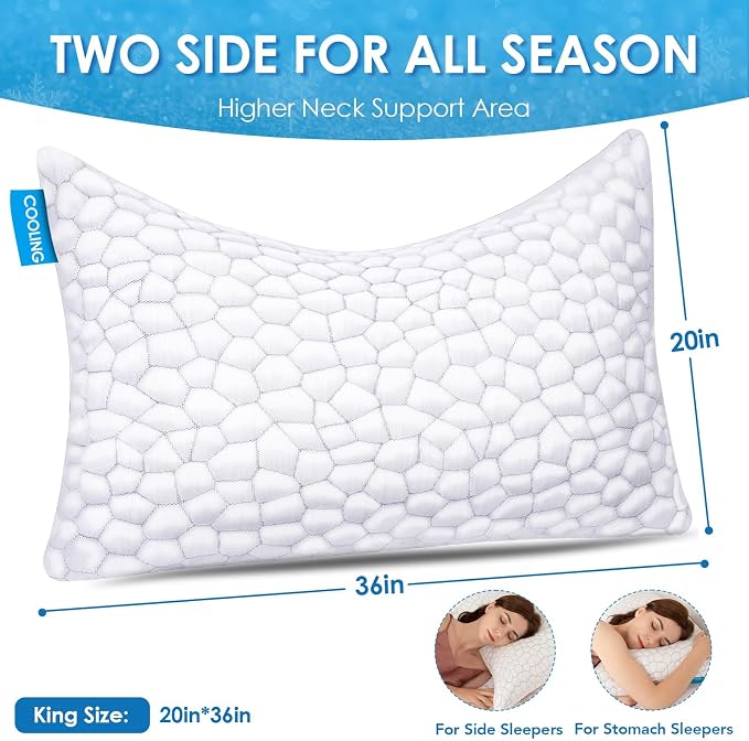 Cooling Pillow King Size Set of 2, Adjustable Bed Pillows - Image 9