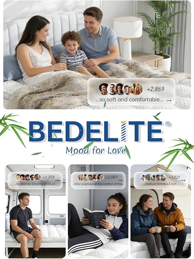 BEDELITE King Mattress Topper 3 Inch Thick Mattress Pad, Plush Pillow Top Bed - Image 7