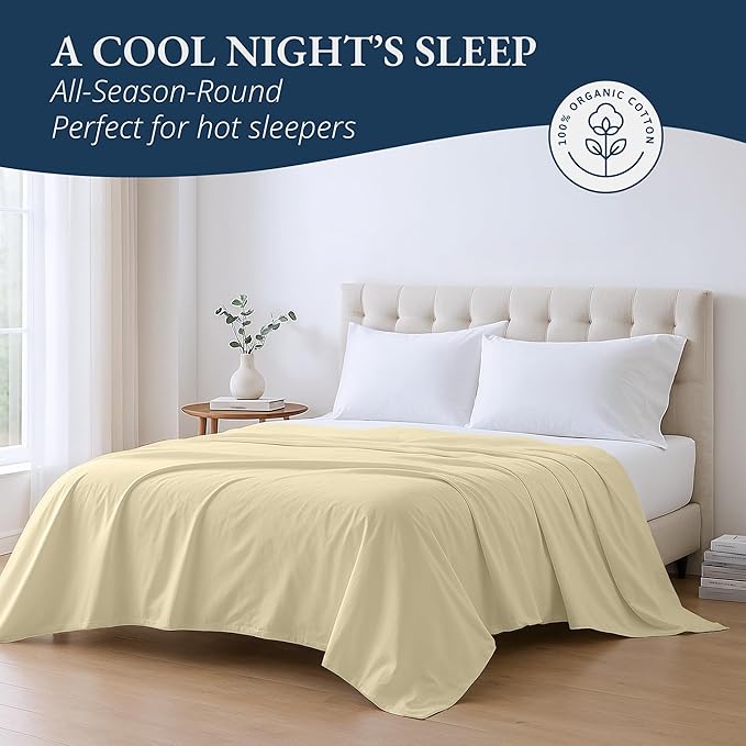 Lane Linen 100% Organic Cotton Full Size Flat Sheet Only - Image 4